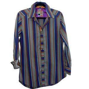 Robert Graham Multi Colored Striped Long Sleeve Mens Shirt Size LG